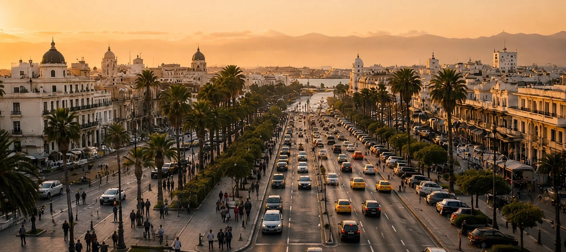 Tunis at golden hour, Avenue Habib Bourguiba