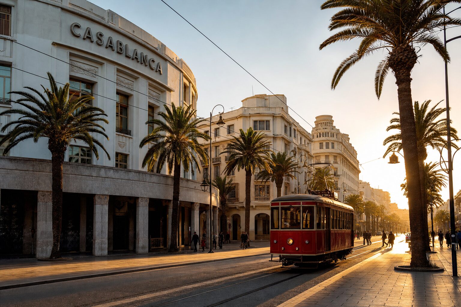Casablanca boulevard at golden hour